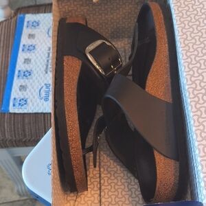 Birkenstock Black Sandals with Metallic Buckle